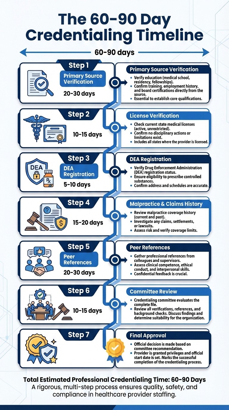 Map of the 60-90 day credentialing process.