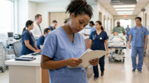 Hospital leadership team reviewing a physician coverage schedule